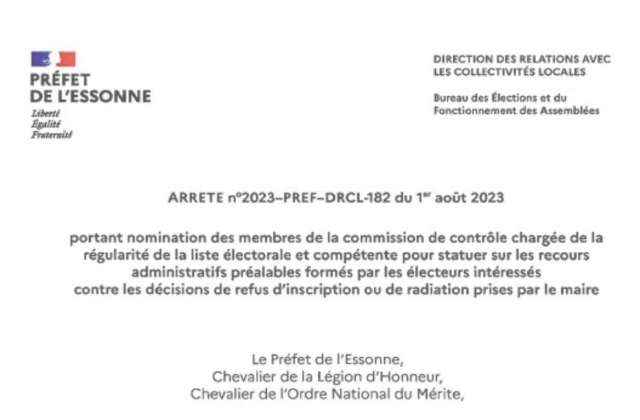 Nomination des membres de la commission de contrôle des listes électorales